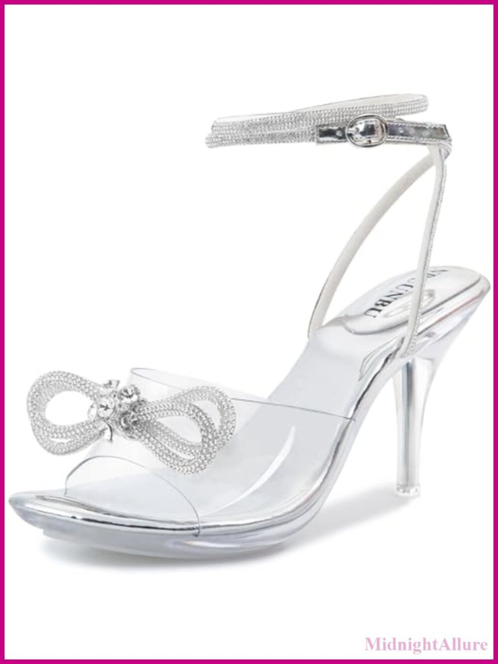Clear Heeled Sandals with Rhinestone Bow Ankle Strap Platform High Heels for